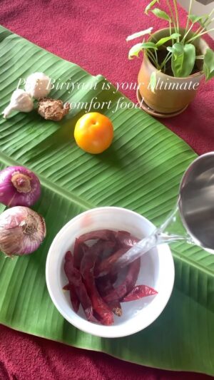 Radhika Radhakrishnan Instagram - Ambur Style Chicken Biriyani 
Cooking time : 60 minutes 
Serves 2-3 
.
.
.
Ingredients 
Chicken : 500g 
Jeerakashala rice : 3 cups
Coconut oil : 3 tablespoons 
Ghee : 2 tablespoons 
Cinnamon : 3 medium size pieces 
Cardamom: 3-4
Cloves: 3-4 
Star anise : 1
Stone flower : 1-2 
Fennel: 1 teaspoon 
Whole red chillies: 10-12 
Onion : 2 large onions medium sliced
Ginger garlic paste : 1 tablespoon
Tomato : 2 
Salt : as per taste
Curd : 3 tablespoons 
handful of mint leaves
Water : 4.5 cups ( rice to water ratio is 1:1.5) 
 
Method: 
1. Soak whole red chillies in hot water
2. Wash rice and drain out all the water and keep aside
3. Marinate the chicken in curd and let that rest 
4. Heat a heavy bottom pot or cooker and add oil along with ghee
5. Add in the whole spices (cinnamon cardamom cloves fennel and stone flower) 
6. Add sliced onion and let that brown for a while
7. Add ginger garlic paste and sauté 
8. Grind the soaked red chillies with little water and add the paste and cook until the oil separates 
9. Add tomatoes and cook until mushy
10. Add chicken and season with salt
11. Cover and cook for 10mnts untill the chicken releases all the water
12. Once the chicken is 90% cooked add a hand full of mint leaves
13. Add hot water and rice 
14. Cover and cook for another 10 mnts in medium flame 
15.Cover the pot with a aluminium foil and place it on a hot tawa 
16. Keep something heavy on the top and cook for 15 mnts in low heat 
17. Switch off the flame and let that sit for another 15 mnts 
18. Open the cooker , mix well and add a spoon of ghee (which is optional)
19. Dig in 😋