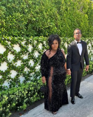 Raven Goodwin Instagram - The Battles in Black Tie 👸🏿🤵🏾‍♂️ #celebrationoflove 

Dress @christian_omeshun 
Clutch @studioamelia_ 
Shoes @sam_edelman