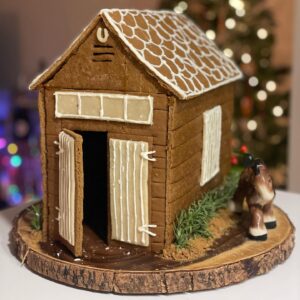 Rebecca Breeds Instagram - When you can’t get home for Christmas, you fill that whole in your heart with Gingerbread! I made a replica of the old Stable in our back yard, while Luke made Winterfell… (post Ramsey sacking)……. Very proud to say I made marzipan from scratch for the first time. Needs must. Oh - and sugar work!! Look out @bakewithrahul 💃🎄✨