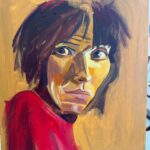 Rebecca Hall Instagram - Quickly painting myself out of a bad mood. Haven’t messed too much with self portraits before. But 20 minutes to spare, some leftover acrylics and some feelings later…