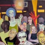 Rebecca Hall Instagram – Audience and projector #2 #oiloncanvas #oilpainting #newwork inspired by some archive #clickanddrag photos taken by @robrothnyc