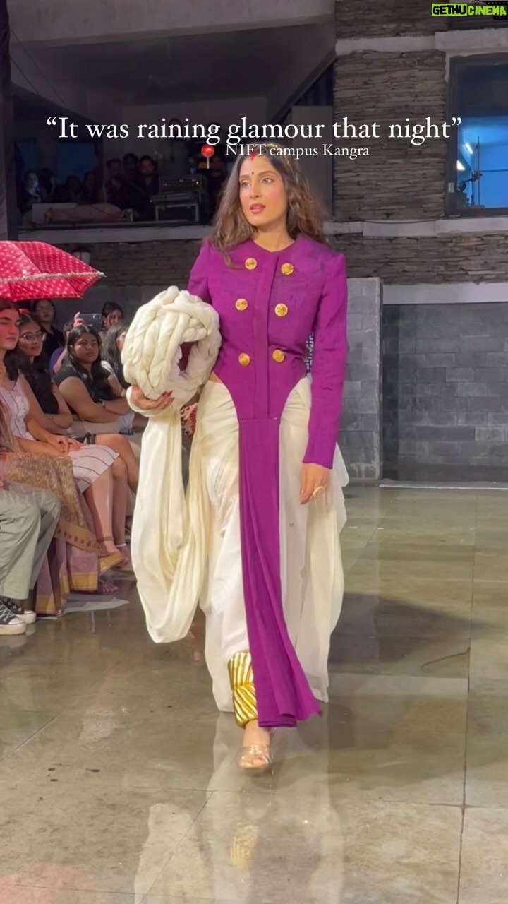Reena Aggarwal Instagram - That’s how we bid adieu to the ‘Month of May’. What a crazy evening at @nift.kangra . From incredible designs to hypnotic energy of young designers,rain, music, dance and breathtaking views of the valley! It was a total 10/10 moment. It was gratifying to see dedication of all students and putting in all of their hard work of probably months and creating some great designs that one would only expect from designers with experience of years! I can already see a very bright future for these talented bunch of young men and women 🤞🏻🥳 Grateful to the faculty of @nift.kangra for honouring me to be a a part of the event as a CG and @mohhhmohh I felt proud to be your show stopper I hope my presence added a moment of elevation to your heart 🫶😆 may you never have to look back from hereon 😇 . . . . . . . . . #showstopper #fashionshow #collegeevent #niftdiaries #niftkangra #fashionnova #fashion #snippet #fashionstyle #ootdfashion #fashiongram #fashiondesigner #nift #worklife #rampwalk #fashionista