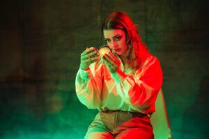 Rhea Norwood Instagram - THE CITY by Martin Crimp 🔪 
📸 @craigfullerphotography 

Loved loved loved this show! ❤️‍🔥Thank you @aaronfinnstagram for wonderful direction and the opportunity to play such an eccentric character! Thank you @_alexcrook_ @camilla.aiko @monsikelah for being such a joy to play with! And thanks to everyone who came to see us- it really really came alive with an audience!! Such weird and wonderful theatre fun! 🌃🔪👀