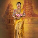 Rhema Ashok Instagram - ஒரு மஞ்சள் மேகம்! சிறு பெண்ணாகி முன்னே போகும்! 💛✨ Mua: @kireana_makeup_artistry Blouse: @av_designerboutique Jewellery: @taj_gold_covering Flower: @lsquarebridalflowerdesigner Dop: @jaihindh_photography