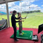 Rhian Sugden Instagram - 𝐓𝐞𝐞 𝐭𝐢𝐦𝐞 ⛳️ Oliver randomly got me golf lessons and I actually really enjoyed it (and I was quite good too wasn’t I? @jamieforshawgolf 👀😂) FORE!!! - not quite sure what that means but I know it’s what people say. 🏌🏼‍♀️ #golf #professionalgolfernow #golfcoach #golflessons #ballplay @traffordgolfcentre