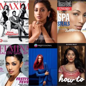 Riya Ray Instagram - 💙
.
.
. 
Clockwise : Maxim cover,Vogue X Forevermark advertorial , Time Out Chicago cover,Femina (Salon and Spa) Cover,Campaign for Godrej Professional,Campaign for Bobbi Brown cosmetics 🤎 - just some of my favorites :)