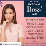Robyn Brown Instagram - #Repost @mysisterwifescloset with @get_repost ・・・ Happy National Boss' Day on Tuesday, 10/16! Purchase any MSWC Charm Bracelet from 10/14-10/16 and receive another FREE! Shop: mysisterwifescloset.com Ends today! A big for all the lady bosses out there! You are inspiring. #mysisterwifescloset #jewelry #bracelets #charms #happybossday