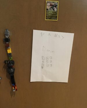 Robyn Brown Instagram - Solomon is mad at Dayton for beating him on a video game so he is taking a stand!  Dayton is no longer allowed in his room!  So there Dayton! 😏  hehe!  I thought it was pretty fancy with the intimidating LEGO, the Pokémon card, and keypad for a secret passcode.  Dayton was a touch offended. Haha!  #ilovebeingamommy #heisserious #justtrytogetpastit #mykidsmakemelaugh