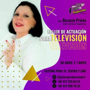 Rosario Prieto Instagram - Conviertete en el actor o actriz que sueñas ✨
.
Taller de Actuación para TV y Teatro con Rosario Prieto y Carolina Guerra.
 .
Contenido:
√Actuacion para TV y Teatro
√Construccion de personajes
√Dominio de Cámara
√Manejo de la voz y el cuerpo
Información al dm o a los números 📞0412 2350414 y 0414 2807035