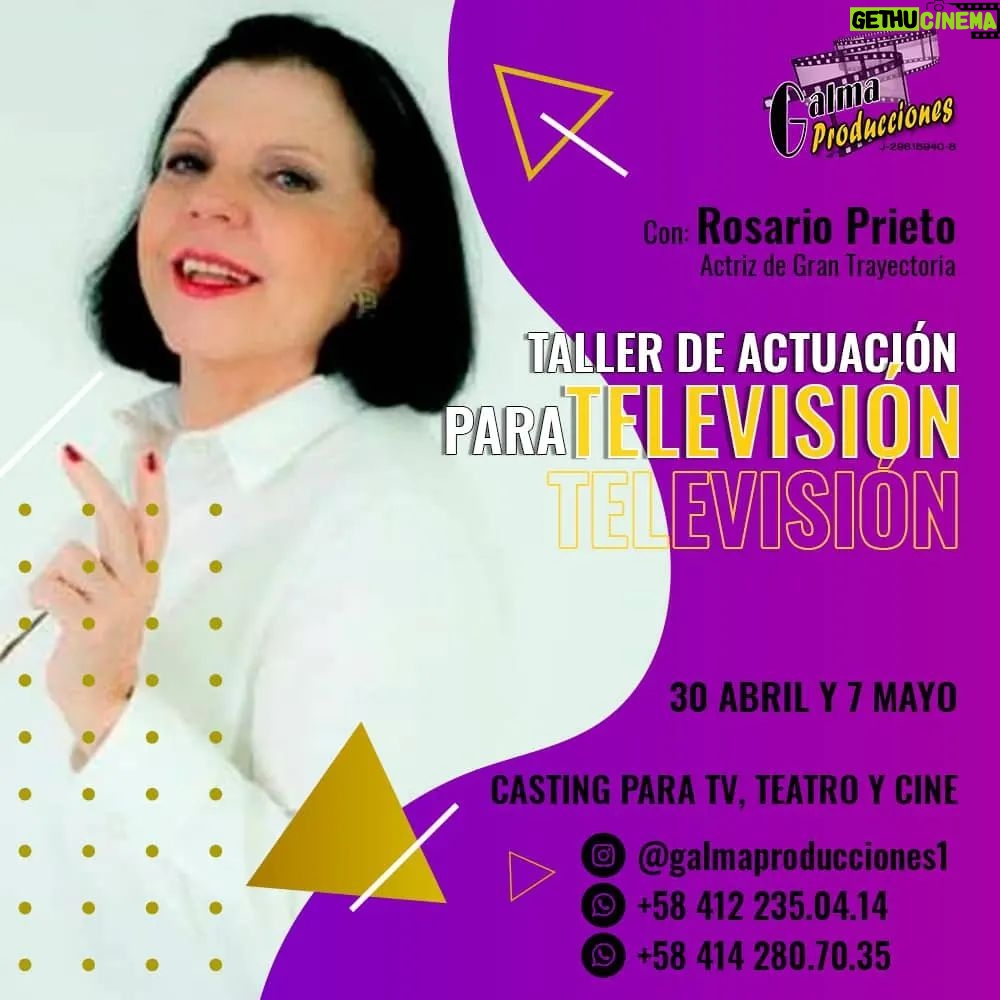 Rosario Prieto - 296 Likes - Conviertete en el actor o actriz que sueñas ✨
.
Taller de Actuación para TV y Teatro con Rosario Prieto y Carolina Guerra.
.
Contenido:
√Actuacion para TV y Teatro
√Construccion de personajes
√Dominio de Cámara
√Manejo de la voz y el cuerpo
Información al dm o a los números 📞0412 2350414 y 0414 2807035