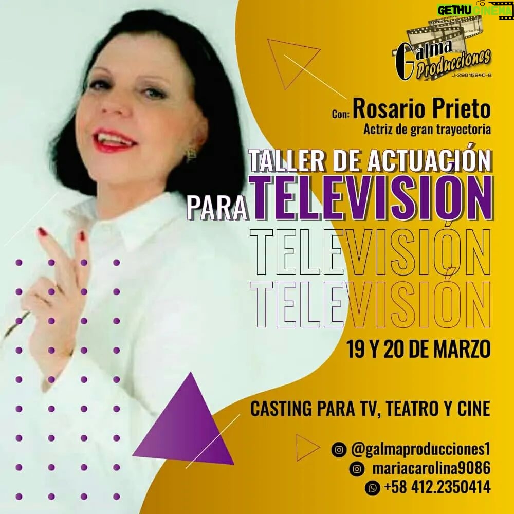 Rosario Prieto - 163 Likes - Taller de Actuación para Televisión y Teatro.
Con Rosario Prieto y Carolina Guerra
.
Contenido:
* Actuación para TV y Teatro
*Dominio de Cámaras
*Manejo de la voz y el cuerpo.
.
Información al 0412 2350414
@galmaproducciones1
* Oportunidades de Casting.