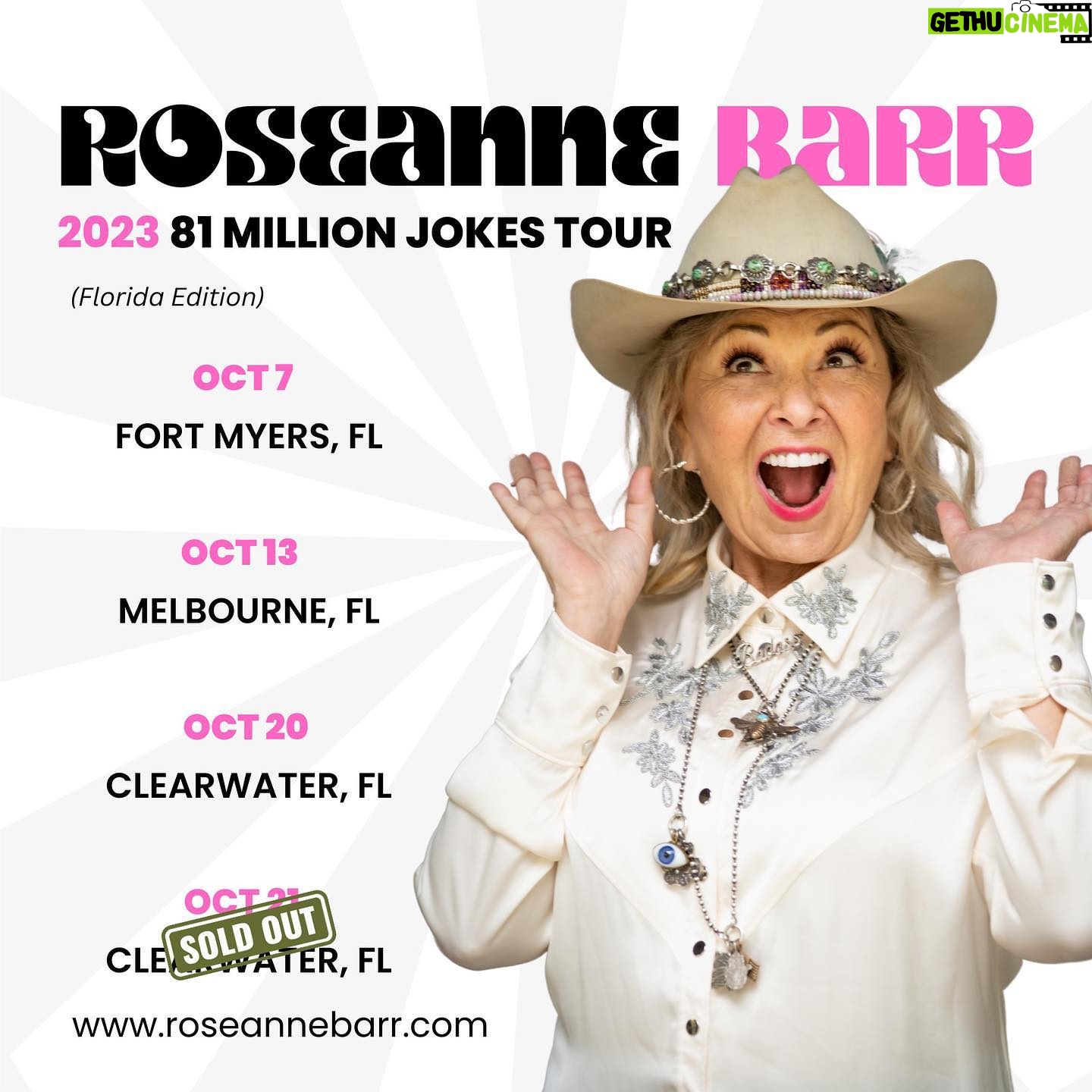 Roseanne Barr Instagram - Just landed in Florida for my most likely farewell tour. I’m getting too old for this road life so you better come see me while you still can. Tickets available at roseannebarr.com! See you there!
