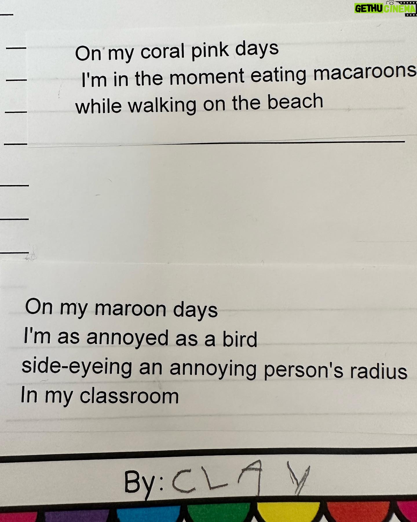 Rosie O'Donnell Instagram - today was the final parent teacher conference - all good - amazing even - im so happy and proud 🥲!!! heres a poem they wrote #schoolsoutforsummer very soon 💙