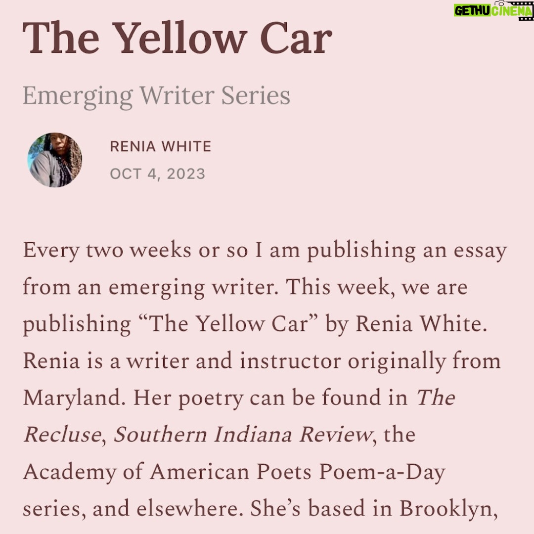 Roxane Gay Instagram - Today in The Audacity's Emerging Writer Series is an excellent essay by Renia White in which she contemplates a yellow car and what it signifies: both a search for meaning and the commonalities of our desires. Read it here or at the link in my stories: https://audacity.substack.com/p/the-yellow-car