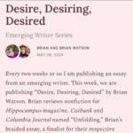 Roxane Gay Instagram - Today in The Audacity's Emerging Writer Series is a powerful essay by Brian Watson about wanting, being wanted, and finding your way home. Read it here or at the link in my stories: https://audacity.substack.com/p/desire-desiring-desired
