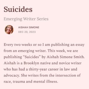 Roxane Gay Instagram - Today in The Audacity's Emerging Writer Series is a remarkable essay by Aishah Simone Smith about how the complex relationship between despair, suicidality, trauma, and survival is often experienced very differently when you're Black. Read it here or at the link in my stories: https://audacity.substack.com/p/suicides