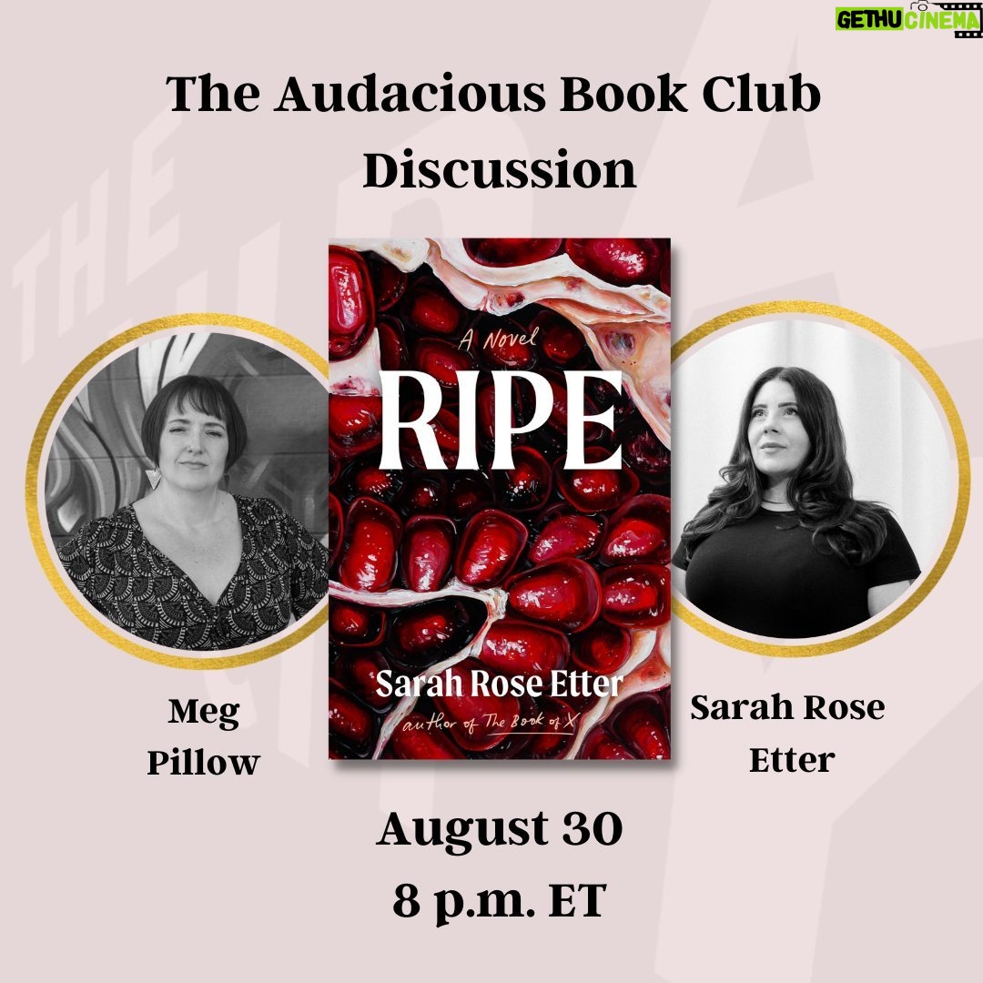 Roxane Gay Instagram - Tomorrow in the Audacious Book Club, we're talking about Ripe by Sarah Rose Etter. Meg Pillow will be leading this discussion. Register to join us at 8 p.m. ET at this link and at the link in my stories: https://ow.ly/F9Wq50PFA6w. And I hope you'll also join us for tonight's event with John Milas.