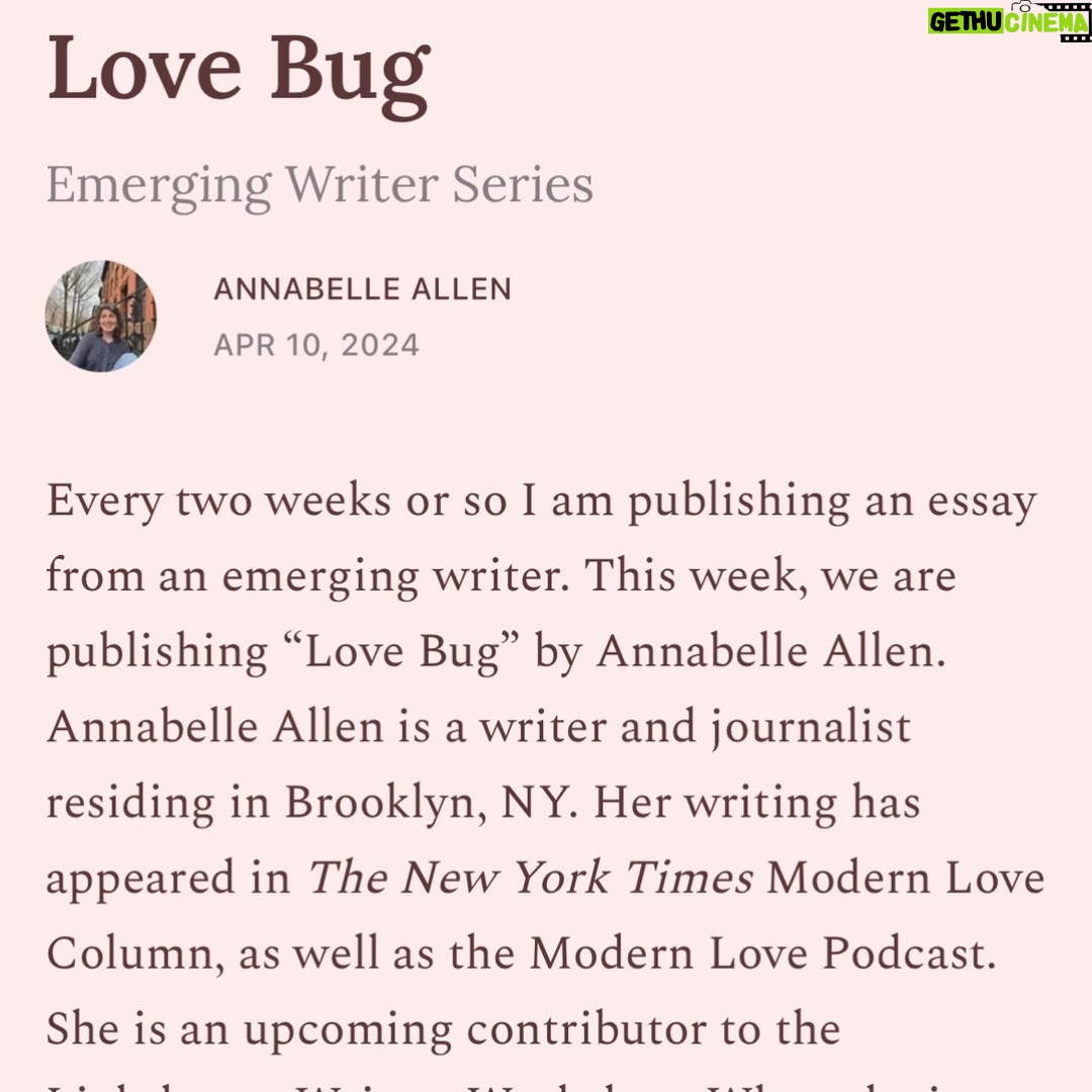 Roxane Gay Instagram - Today in The Audacity's Emerging Writer Series is a fantastic essay by Annabelle Allen about the interplay between love, the ones who leave us, their legacies, and how we learn to be alone. Read it here or at the link in my stories: https://audacity.substack.com/p/love-bug