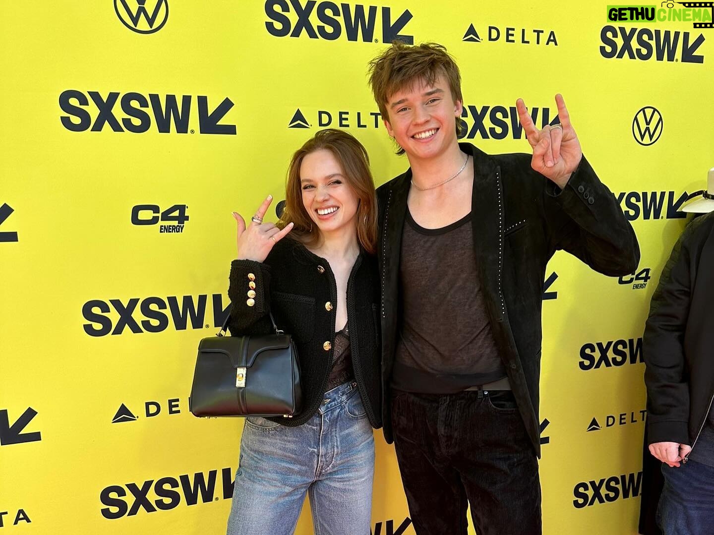 Sadie Soverall Instagram - Arcadian premiere at @sxsw ! Wow what an incredible few days- I’m so grateful to everyone who made it possible for me to be there to support this wonderful film! Austin is the most beautiful city I’m definitely coming back ( ps, as a huge impractical jokers fan this was the cherry on top of a phenomenal weekend ) Find Arcadian in theatres from April 12th ! 🪳🏌️🌌 Thank you ! @personalpruk @ruby.phet @nataliesdays @celine @annahcstyle HMU ❤️ @ariel_beautyco @sophiaartistry