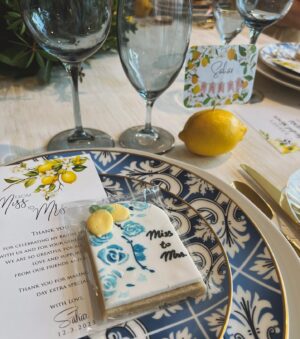 Sahar Golestani Instagram - I had the most ✨magical✨ italian themed bridal shower 🍋. I was really showered with love, I’m so lucky to have such wonderful friends 💙💛 4 more days till the big day! 
.
.
 Special thanks to @itssabzi my little hostess and visionary. @officialavamae for the most beautiful backdrop and @rimafakih for helping bringing it all to life 💛 also still drooling over my caviar table 🤤