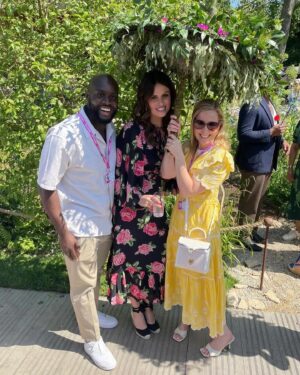 Sally Phillips Instagram - The winners of #rhschelseaflowershow are announced tomorrow but I got a sneak peak at the contenders today thanks to the excellent Gardens for Good- check them out on @project.giving.back #gardensforgoodcauses.  Such a great day, lucky me. And so nice to hang out with funny doctor @michaelakadiri funny queen @elliejanetaylor dramatically skilled baker and seamstress #janeasher and Oscar nominee of the future @fehintibalogun. Also hilarious.

Project Giving Back was founded by two philanthropists who had the idea of giving the significant platform (and springboard) of a Chelsea Flower Show garden to community interest groups, educational organisations and charities within the UK so they can raise awareness and engage with their audience. Hard to believe now but all the Chelsea gardens used to be put in a skip once the week was up. All of these gardens are repurposed or relocated to a permanent home afterwards - going out when the flower show is over to schools, hospitals, therapeutic settings and community spaces so they have a long-lasting legacy.
A feast for the eyes but also the heart. Loved meeting Jessie and @officialdanielwakeford at @pulpfrictioncic Growing Skills Garden and Adil and the kids at @panathlon_international Joy Garden.
Thought of @darrenashton and all you great #survivors in the @bowelresearchuk Microbione garden - a meadow of edible flowers complete with dormouse nest and cracked hazelnut shells designed by @chrishullgardens and @sidhillecogardens . @nationalautisticsociety garden featured giant marble run, @musculardystrophyuk a beautiful haven, but was stopped in my tracks by the @freedomfromtorture Garden : A Sanctuary for Survivors by @johnwarland and @emmaoconnellgardendesign .
 Thanks to @annie_miall as per, to @cefinnstudio for the loan of the beautiful yellow frock which I am definitely going to buy and to @aspinaloflondon for the bag. Hair and make-up by.,, whoops should probably have got help with that.