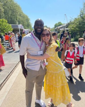 Sally Phillips Instagram - The winners of #rhschelseaflowershow are announced tomorrow but I got a sneak peak at the contenders today thanks to the excellent Gardens for Good- check them out on @project.giving.back #gardensforgoodcauses.  Such a great day, lucky me. And so nice to hang out with funny doctor @michaelakadiri funny queen @elliejanetaylor dramatically skilled baker and seamstress #janeasher and Oscar nominee of the future @fehintibalogun. Also hilarious.

Project Giving Back was founded by two philanthropists who had the idea of giving the significant platform (and springboard) of a Chelsea Flower Show garden to community interest groups, educational organisations and charities within the UK so they can raise awareness and engage with their audience. Hard to believe now but all the Chelsea gardens used to be put in a skip once the week was up. All of these gardens are repurposed or relocated to a permanent home afterwards - going out when the flower show is over to schools, hospitals, therapeutic settings and community spaces so they have a long-lasting legacy.
A feast for the eyes but also the heart. Loved meeting Jessie and @officialdanielwakeford at @pulpfrictioncic Growing Skills Garden and Adil and the kids at @panathlon_international Joy Garden.
Thought of @darrenashton and all you great #survivors in the @bowelresearchuk Microbione garden - a meadow of edible flowers complete with dormouse nest and cracked hazelnut shells designed by @chrishullgardens and @sidhillecogardens . @nationalautisticsociety garden featured giant marble run, @musculardystrophyuk a beautiful haven, but was stopped in my tracks by the @freedomfromtorture Garden : A Sanctuary for Survivors by @johnwarland and @emmaoconnellgardendesign .
 Thanks to @annie_miall as per, to @cefinnstudio for the loan of the beautiful yellow frock which I am definitely going to buy and to @aspinaloflondon for the bag. Hair and make-up by.,, whoops should probably have got help with that.