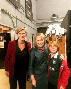 Samantha Power Instagram - Backstage after @chicagoideas tonight, saying hello to @hillaryclinton. She’s promoting (with Chelsea) their hugely inspiring #thebookofgutsywomen. Moved to introduce my 10-yo son to the gutsiest of them all.