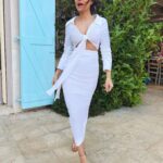 Samantha Barks Instagram - Having the best time being on this panel with the wonderful @jessieware @chattyman @msamberpriley ❤️ See you all next Sunday 6pm @itv for more fun!! @mammamiadreamtv Blue Suit- Outfit: @reiss White dress- Dress: @sergiohudson Shoes: @ginashoesofficial Styled by: @karl_willett