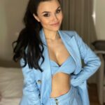 Samantha Barks Instagram - Having the best time being on this panel with the wonderful @jessieware @chattyman @msamberpriley ❤️ See you all next Sunday 6pm @itv for more fun!! @mammamiadreamtv Blue Suit- Outfit: @reiss White dress- Dress: @sergiohudson Shoes: @ginashoesofficial Styled by: @karl_willett