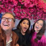 Samantha Barks Instagram - Mamma Mia Press day!!!🌸 I am SO excited for you all to see this show! It was an honour to be a part of, we all had so much fun shooting it and I can’t wait for you to tune in soon!! So lovely to be reunited with the wonderful @jessieware & @chattyman! ❤️ @mammamiadreamtv @itv Thank you to my lovely glam team for making me feel glam at 9 month pregnant 🙏 you are the best ❤️ Hair- @iamjamesjohnson Make up- @marcosgmakeup Styling- @karl_willett Dress - @tallermarmo Shoes- @ginashoesofficial