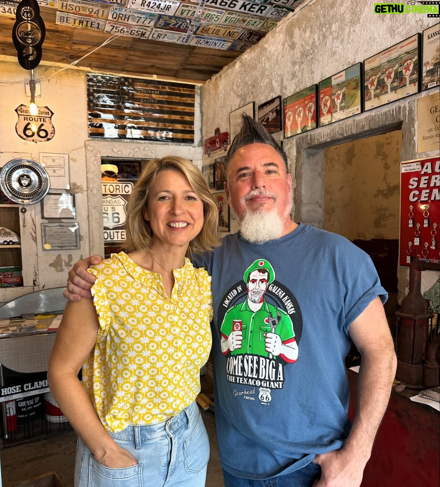 Samantha Brown Instagram - Back on the Mother Road! Shooting two episodes beginning in St Louis, Missouri traveling to Santa Fe, New Mexico. @gearhead_curios With Aaron Perry the owner of the 1939 filling station. In Galena, Kansas The Yellow brick road. 😉 Boots Motel built in 1939 one of the few original hotels of that era on Route 66 still open. Carthage, MO Ted Drewes famous Frozen custard “concrete” shakes. St. Louis, MO Devils Elbow Bridge in Devils Elbow, Missouri The Osage Trail Monument. Cuba, Missouri