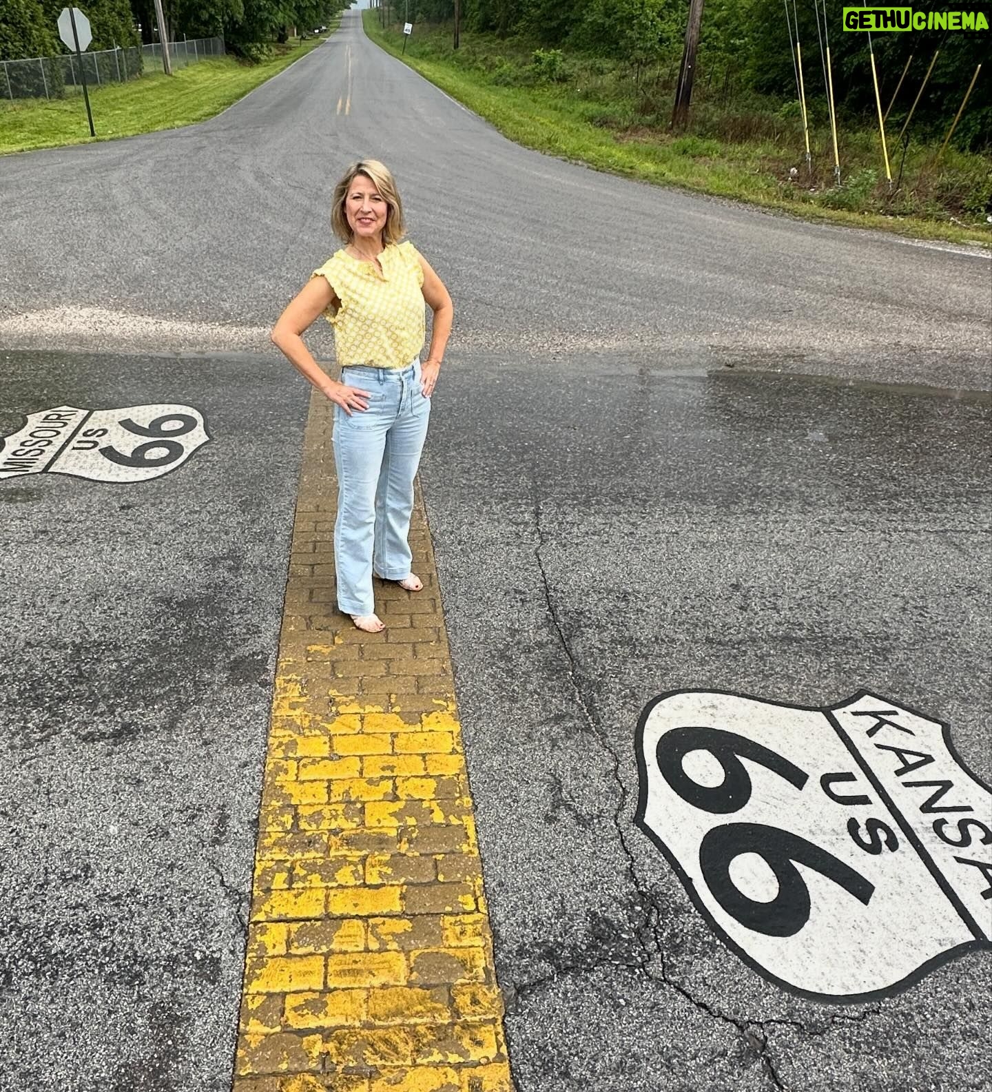 Samantha Brown Instagram - Back on the Mother Road! Shooting two episodes beginning in St Louis, Missouri traveling to Santa Fe, New Mexico. @gearhead_curios With Aaron Perry the owner of the 1939 filling station. In Galena, Kansas The Yellow brick road. 😉 Boots Motel built in 1939 one of the few original hotels of that era on Route 66 still open. Carthage, MO Ted Drewes famous Frozen custard “concrete” shakes. St. Louis, MO Devils Elbow Bridge in Devils Elbow, Missouri The Osage Trail Monument. Cuba, Missouri