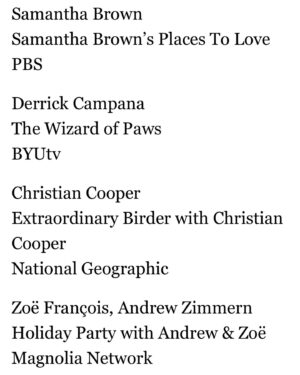 Samantha Brown Instagram - Just found out I was nominated for an Emmy!  Category: Daytime Personality Non Daily for my work on my travel series Places to Love on Public Television. 

Places to Love is a travel series that I pour my heart and effort into non stop: finding sponsorships, choosing locations, making certain we are interacting with the best people and experiences, writing the scripts and of course being “the personality”. It is an amazing feeling when this huge recognition comes through. 

Last pic is me after freshly winning two Emmys back in 2018 for Outstanding Host and Outstanding Travel Series. 

Congratulations to the nominees of the 51 Daytime Emmy Awards!

I’m overwhelmed.