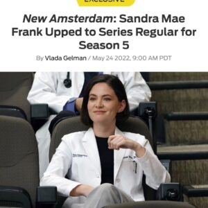 Sandra Mae Frank Instagram - GUESS WHAT?!

#DrWilder permanently in the house of #DamFam!

Beyond thrilled to continue my journey with #NewAmsterdam as #SeriesRegular! 

Thank you allllll for your support! 

Tune in tonight for season 4 #finale at 10/9c on #NBC next day on #Hulu and #PeacockTV! 

[image description]
Sandra Mae as Dr. Wilder, wearing black top with lab coat, her right arm is up and she is smiling.