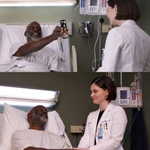 Sandra Mae Frank Instagram - We’re back next Tuesday! 

Feb 22nd on #NBC, next day on #PeacockTV & #Hulu

EP 15 - #TwoDoors 
Written by #AaronGinsburg
Directed by #RyanEggold

#NewAmsterdam #DamFam #DrWilder with #ThomasSilcott 

[image description]
Sandra Mae as Dr. Wilder in her doctor lab coat, facing Thomas as Lewis, a patient laying on the hospital bed, smiling (top photo shows him with his iPhone facing Wilder).