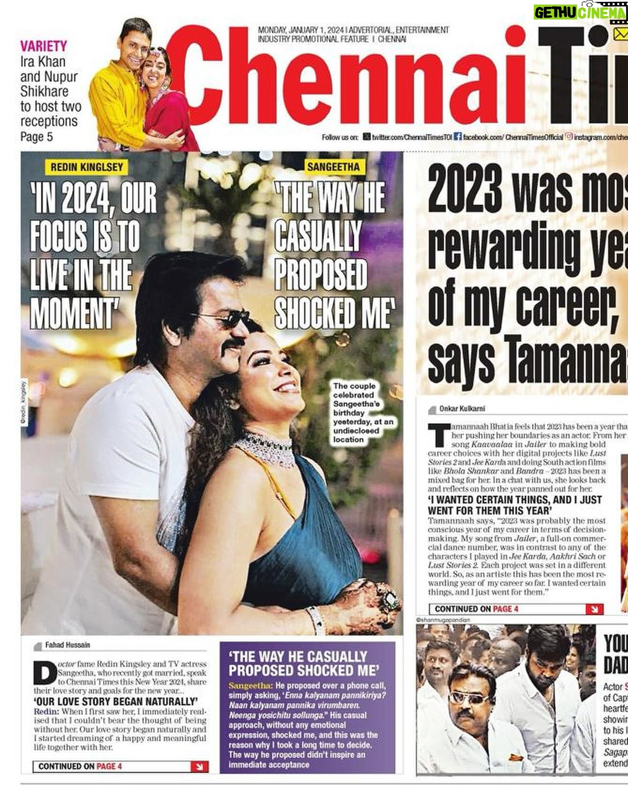 Sangeetha V Instagram - Our first exclusive interview with @timesofindia ๐๐๐Greeted with wonderful story to have a nice year ahead๐๐ Being a powerful supporter- My family,friends and fans makes best year in 2023 and blessed to step in 2024 Finally we wishing you all a happy new year ๐ฅณ@redinkinsely