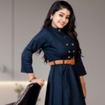 Saniya Babu Instagram - Military style midi frock with fancy leather belt. . For more product related enquiries and details Phone: 91 9072300004 WhatsApp: 91 8943344181 . . . #mahalekshmisilks #thegenuinesilkpeople #fashionlover #model #trendingfashion #instagood #onlineshopping