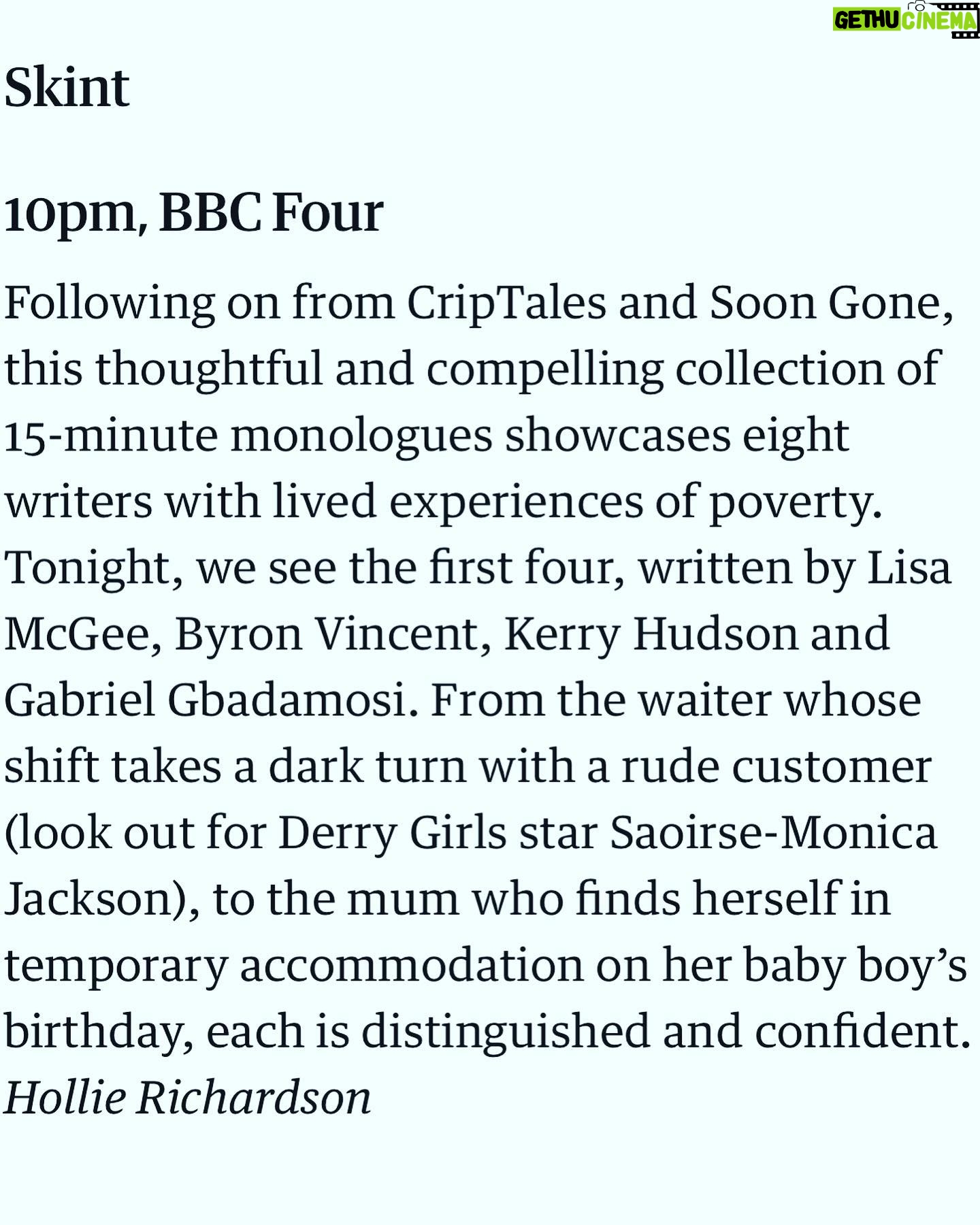 Saoirse-Monica Jackson Instagram - Here’s two things I really love, being from Derry & Lisa McGees writing, catch the very special SKINT tonight on BBC4 at 10pm 💜