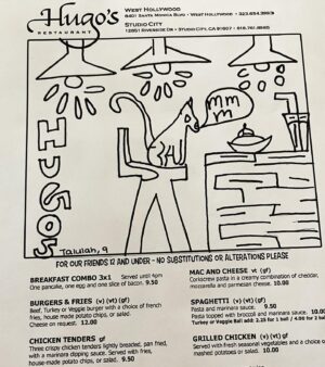 Sara Rue Instagram - KVELLING MOM ALERT!!! 🎉😻Talulah submitted art for the cover of the new kids menu @hugosrestaurants and... was 1 of the 3 WINNERS!!!! Along w the honor of having her art grace the cover of the kids menu (go and ask for the Talulah menu 🤩 and color it in!) she also won a $50 dollar gift card ... so she's a paid artist!!! You guys, I can't wait for her to buy me a vacation home! #proudmom #thispostistalulahapproved #cateatingapancake