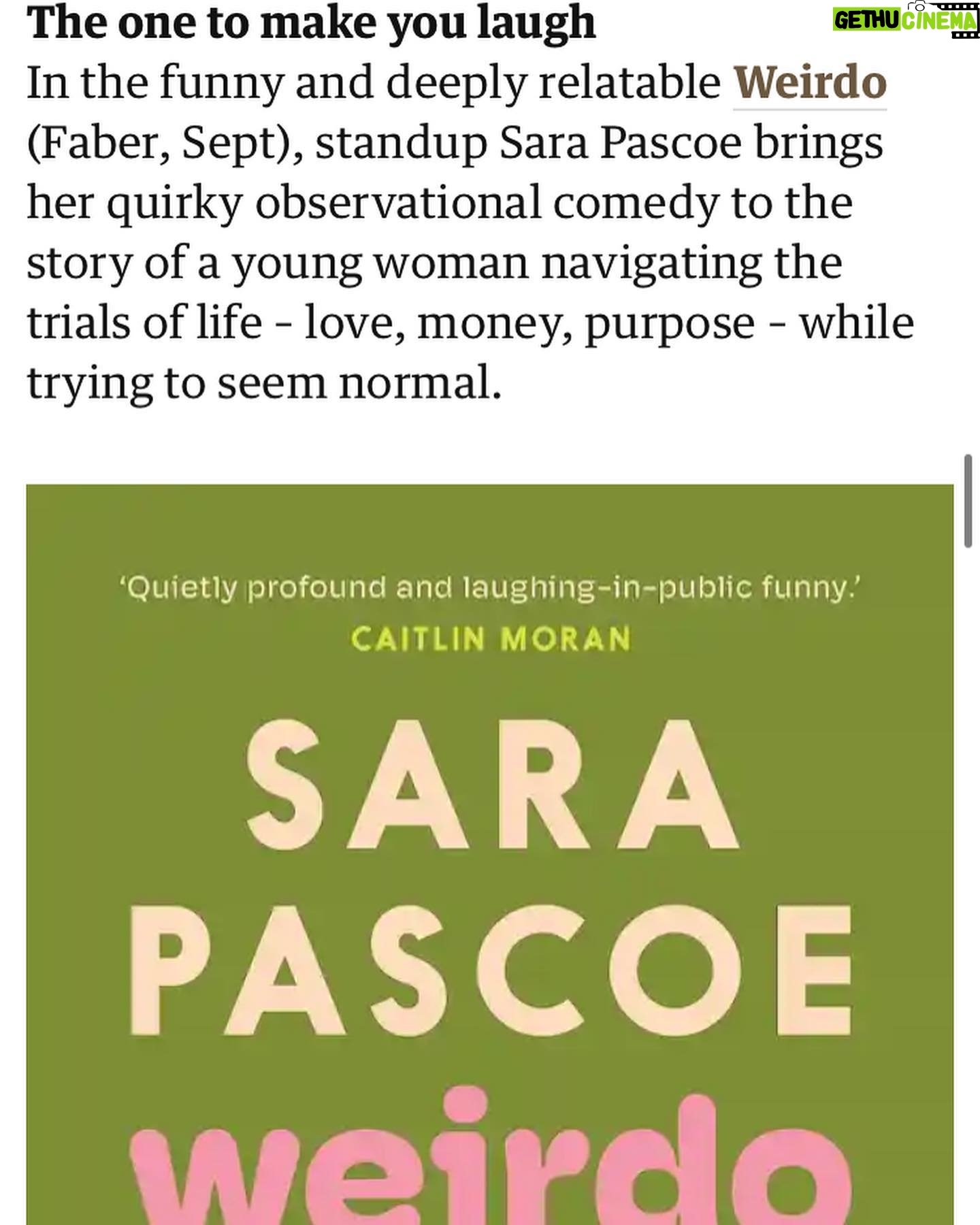 Sara Pascoe Instagram - My little book is in TheGuardian! Weirdo is released on 14th September but you can pre-order @waterstones for signed special editions with extra content🫶🏽📕🥳