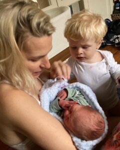Sara Pascoe Instagram - I’ve been in a hormone hole for three weeks so excuse my lateness- allow me to introduce baby Albie. As a 42 year old infertile woman I can’t believe my luck to have had two children (🙏🏽ivf). I also can’t believe how much washing there is. I’ll see you at gigs later in the year when I’ve stopped crying every three minutes, lots of love ❤️❤️❤️ ps last photo is @steenrasko I think his face sums up the post partum period very well