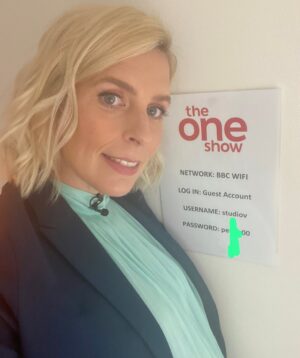 Sara Pascoe Instagram - I’m about to be on @theoneshow1 talking about tonight’s episode of Sewing Bee! Here is most of the login details for their wifi if you’re local xx