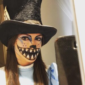Sarah Butler Instagram - Happy Halloween!!! The party theme was Fairy Tales Gone Wrong, and I was a mashup of Alice in Wonderland characters. Had to go out on a limb (and down a couple gin and tonics) to brave leaving the house in this Cheshire Cat makeup, but people loved it!! Halloween is so fun 🎃 #happyhalloween #halloween in #london #5hertfordstreet when #fairytales go #wrong #cheshirecat #cheshirecatmakeup #aliceinwonderland #costumeparty #madhatter