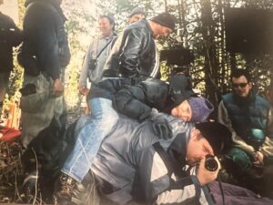 Sarah Polley Instagram - Just found this. The last day of my first feature, Away From Her. Simpler times- when you could mount yer  DP while he set up a shot…
Shout out to the brilliant @lucmontpellier who has seen me through so many life phases and creative processes - and let me be my silliest self. He is the most fun part of making every film. And has put all of himself into every film and taught me so so much in the process. And occasionally has stayed up until 3am to drive me home from an ER… And behind him there laughing as always - is the one and only Sean Jensen, camera operator extraordinaire. He is more devoted to each project than can possibly be put into words. There are scenes I just wouldn’t try to shoot if he wasn’t behind the lens. And he is a dear friend who has shown up last minute to take one of my kids to school across town in a snowstorm when I was on my own and struggling to get three out the door. I’d be nowhere without these two. And they keep me laughing so hard I cry. Every single day. Such amazing collaborators. Such beautiful friends.❤️