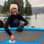 Sarah Chalke Instagram – How to catch dinner in the winter in Canada. Have friends who take you to drop traps in the ocean on paddle boards. #TBT to a day that was hailing when we started and then the sun came out…☀️🦀