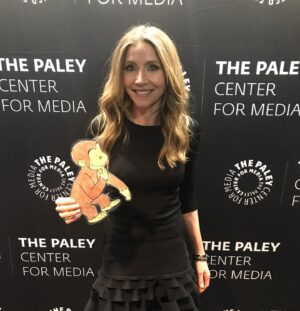Sarah Chalke Instagram - For my niece’s school project, she had to mail George to me and we had to go on some adventures together. He loved skiing, we got an ear pierce, (his first, my second) went to Radio City Music Hall, he came to work with me, loved New York pretzels…you can visit anytime George.