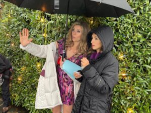 Sarah Chalke Instagram - STUNT performers are amazing. I always realize I’m still not breathing about a minute after the stunt is done. Here are some pics of the scene where I push @indiadebeaufort in the pool, video of the stunt performers falling in, India and i warming up in between in an inflatable hot tub, tea in the pool…❤️ @netflix #fireflylane incredible brave amazing stunt performers @andrea.m.ross @tamaradaroshin