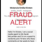 Sarah McLachlan Instagram - I would like to make you aware of a scam that is happening on IG where this person is reaching out claiming to represent me. This is absolutely false, I have no representatives online. Period. If it isn’t coming from my official verified account, it is fake. Please block and report if they attempt to contact you. Thank you. XoS