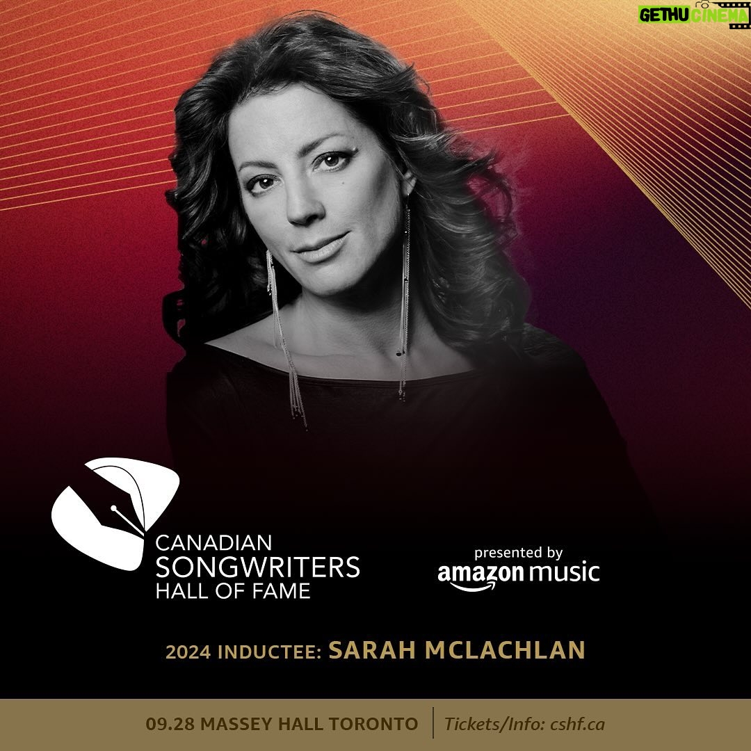 Sarah McLachlan Instagram - I’m so honoured to join my fellow inductees at the Canadian Songwriters Hall of Fame on Saturday, September 28, at Massey Hall in Toronto. Tickets will be available on May 31 at 10:00am ET, please visit www.cshf.ca for all the details. XoS 🇨🇦❤️