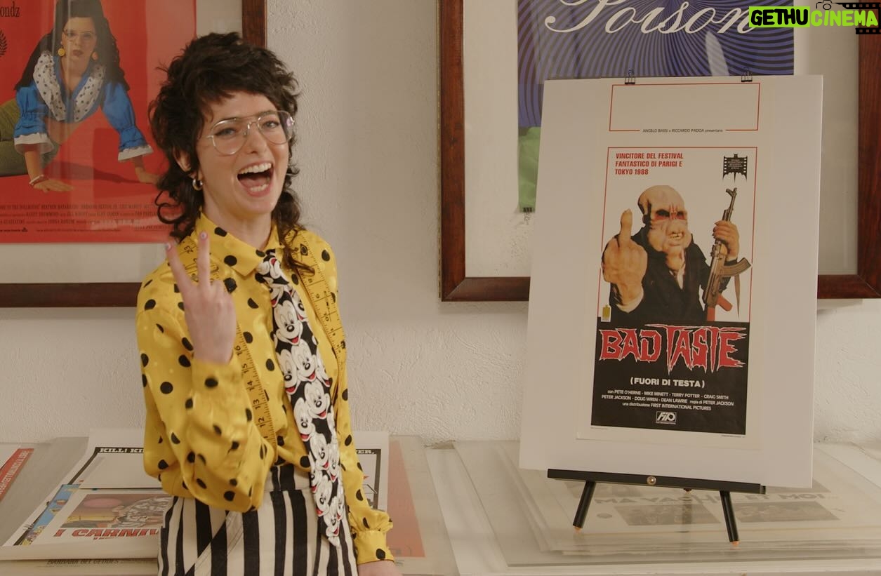 Sarah Sherman Instagram - you can watch my full interview with @mubiusa at @posteritati on the @mubi youtube channel to see me pop tf off about BAD TASTE, POLYESTER, PRINCE, BRITISH REPRESSION and BUGS mf BUNNY ✌️💜 thanks to @posteritati for letting me keep the BAD TASTE poster 😛💜 O( > 4 EVER 🎸 Long Live the New Flesh! 🖖